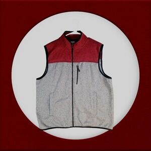 Club Room Mens Full Zip Sweater Tech Vest Burgandy Gray Size XL Pit To Pit 26 In